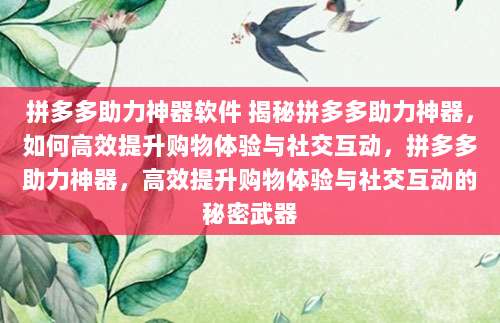 拼多多助力神器软件 揭秘拼多多助力神器，如何高效提升购物体验与社交互动，拼多多助力神器，高效提升购物体验与社交互动的秘密武器