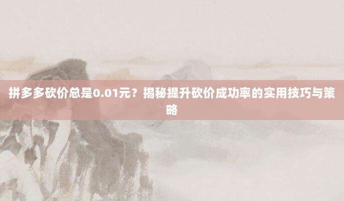 拼多多砍价总是0.01元?揭秘提升砍价成功率的实用技巧与策略