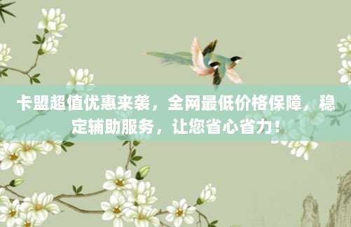 卡盟超值优惠来袭，全网最低价格保障，稳定辅助服务，让您省心省力！