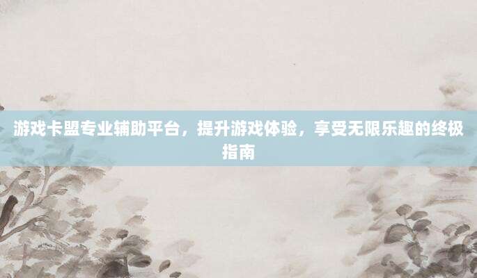 游戏卡盟专业辅助平台，提升游戏体验，享受无限乐趣的终极指南