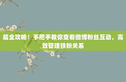 超全攻略!手把手教你查看微博粉丝互动,高效管理铁粉关系